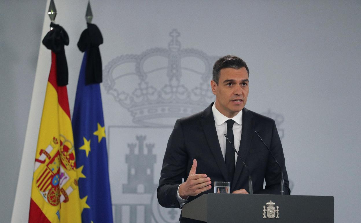 Pedro Sánchez, durante la comparecencia. 