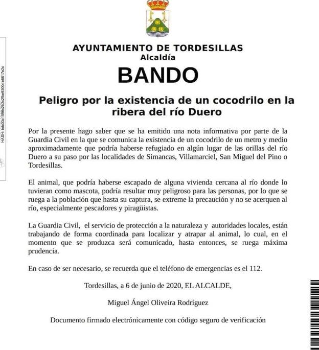 Bando del Ayuntamiento de Tordesillas