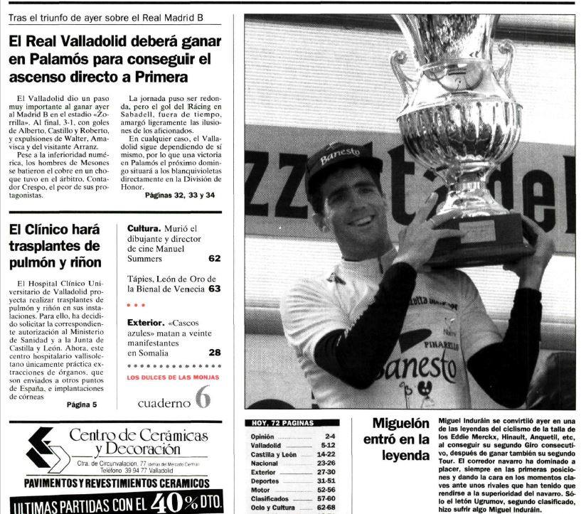 Portada de El Norte de Castilla del 12 de junio de 1995