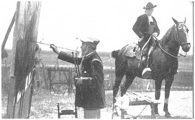 Sorolla pinta, en Villar de los Álamos, a un charro a caballo. Gombau recoge la escena. 