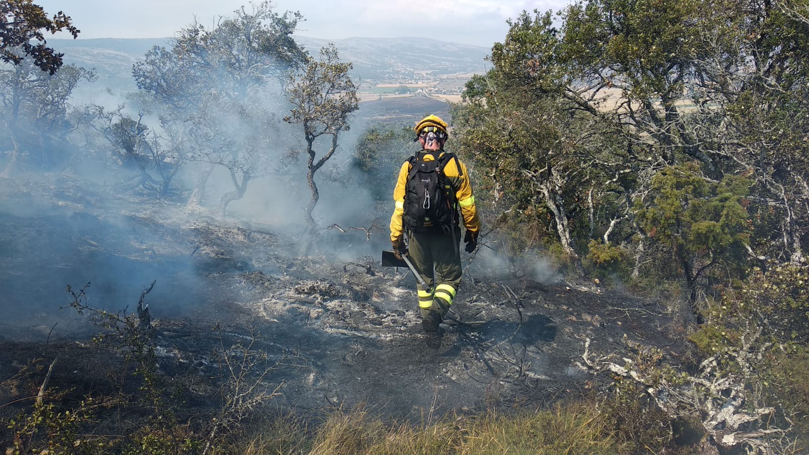 80 efectivos luchan contra el incendio con un gran despligue de aviones y maquinaria