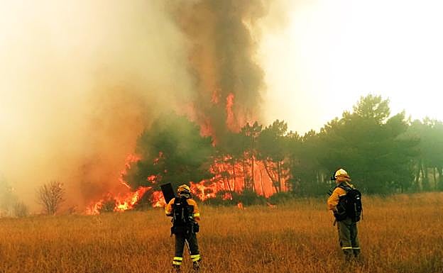 Imagen del virulento incendio en la localidad de Vega de Magaz.