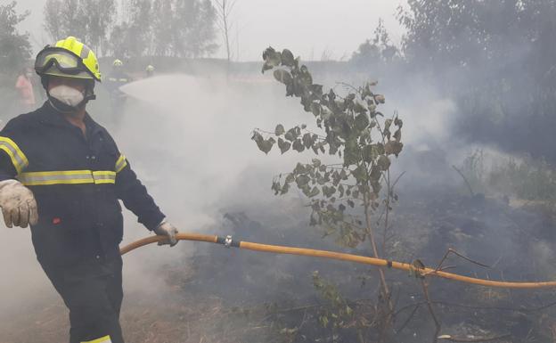 Un bombero, durante las labores de extinción.