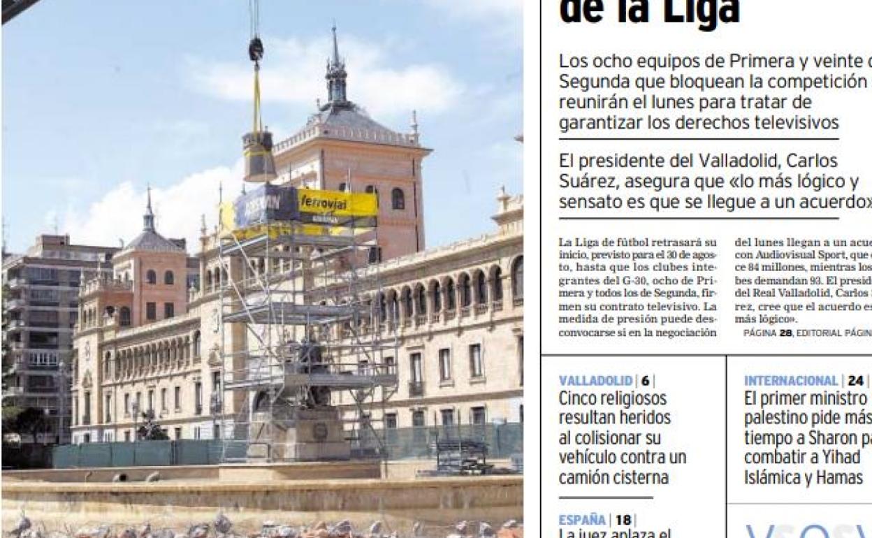 Hemeroteca: la estatua de Zorrilla deja su pedestal