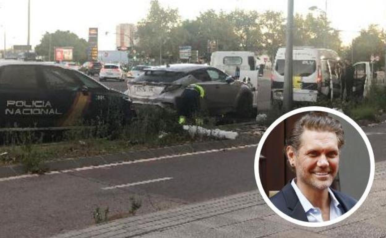 El coche del actor tras ser interceptado por la Policía Nacional. 