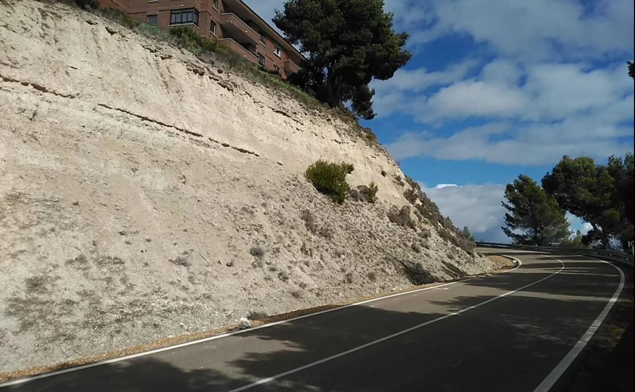 Estado actual del talud situado junto a la carretera que une Arrabal con Portillo. 