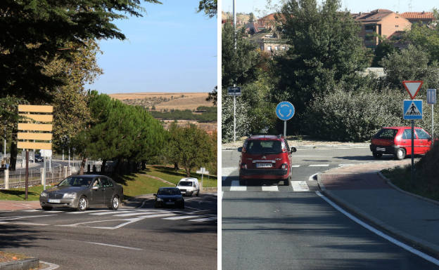 A la izquierda, tramo superior de San Gabriel, junto a la rotonda de Dionisio Duque; a la derecha tramo inferior de la calle, junto a la glorieta de Melitón Martín.