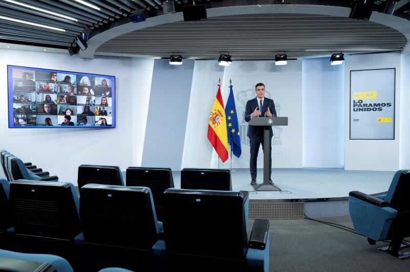 Pedro Sánchez durante la comparecencia. 