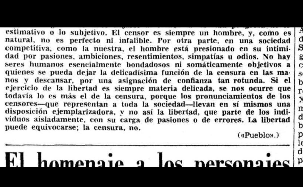 Texto sobre la censura publicado en 'Pueblo' y reproducido en El Norte en enero de 1965. 