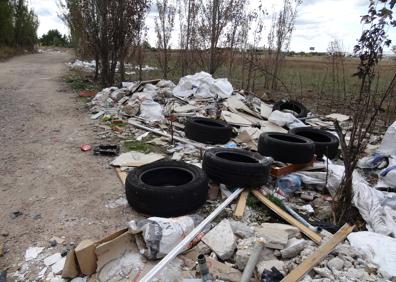 Imagen secundaria 1 - Restos de uralitas, un material contaminante, ruedas y otros escombros en La Florida.