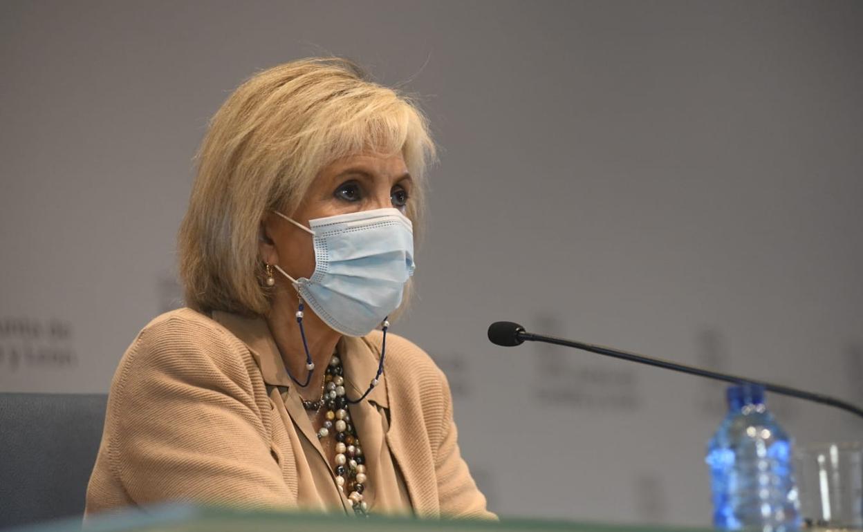 La consejera de Sanidad, Verónica Casado, durante la rueda de prensa. 