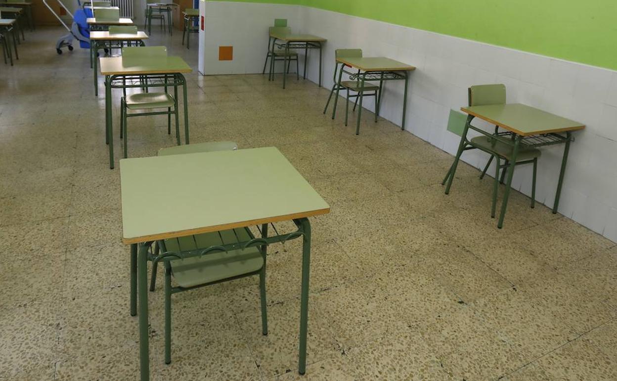 Una clase de un colegio de Palencia, con las medidas de seguridad por la pandemia. 