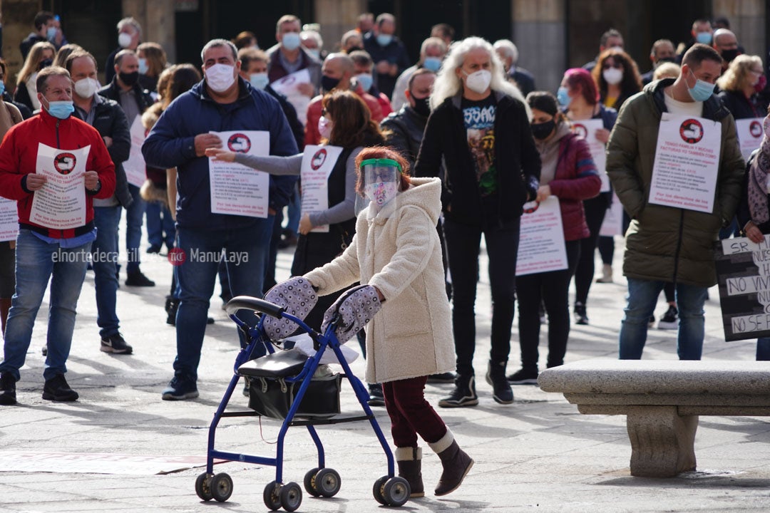 Concentración de autónomos en la Plaza Mayor de Salamanca