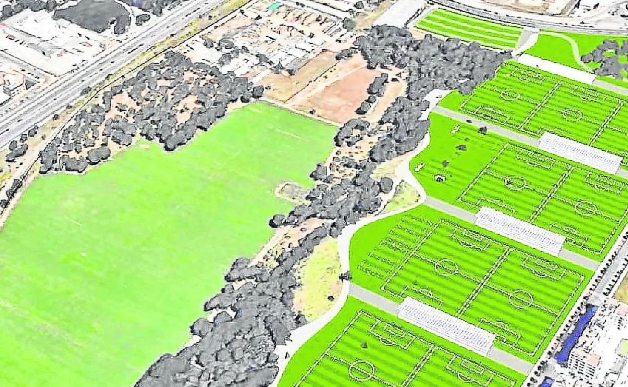 Simulación de cómo quedaría la Ciudad Deportiva según el actual proyecto en Pinar de Jalón. 