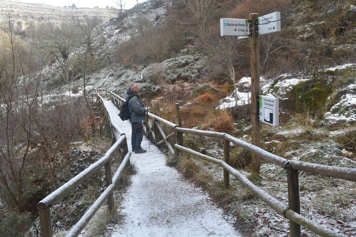 La borrasca Dora provoca las primeras nevadas en la zona norte de Palencia.