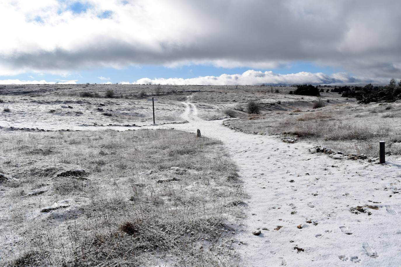 La borrasca Dora provoca las primeras nevadas en la zona norte de Palencia.