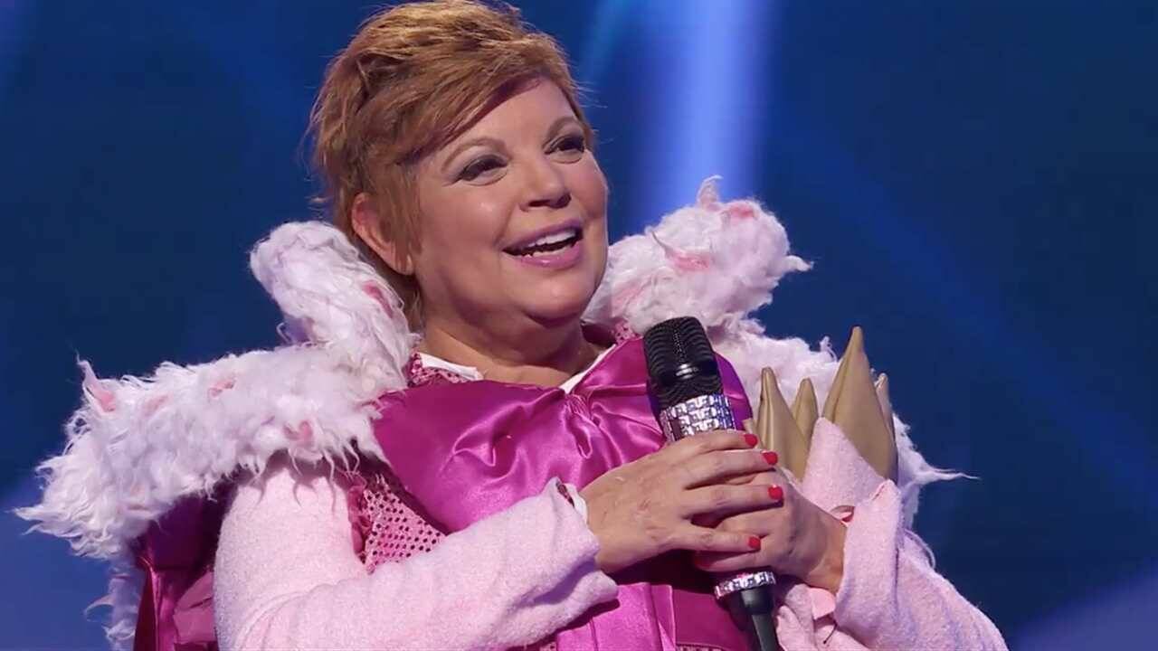 Terelu Campus tras despojarse de su disfraz de cerdita en 'Mask singer'. 