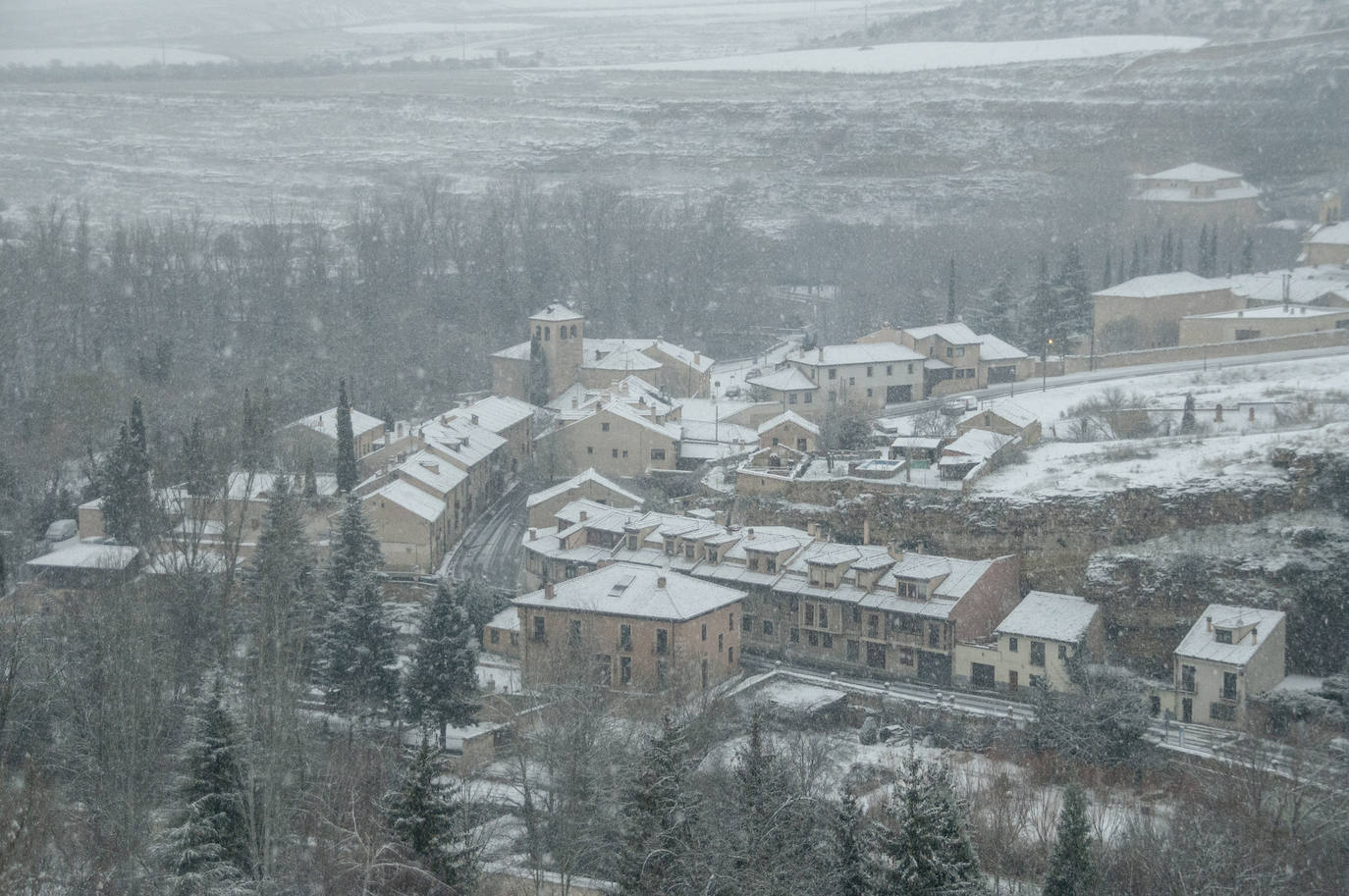 Nevada de este viernes en Segovia capital.