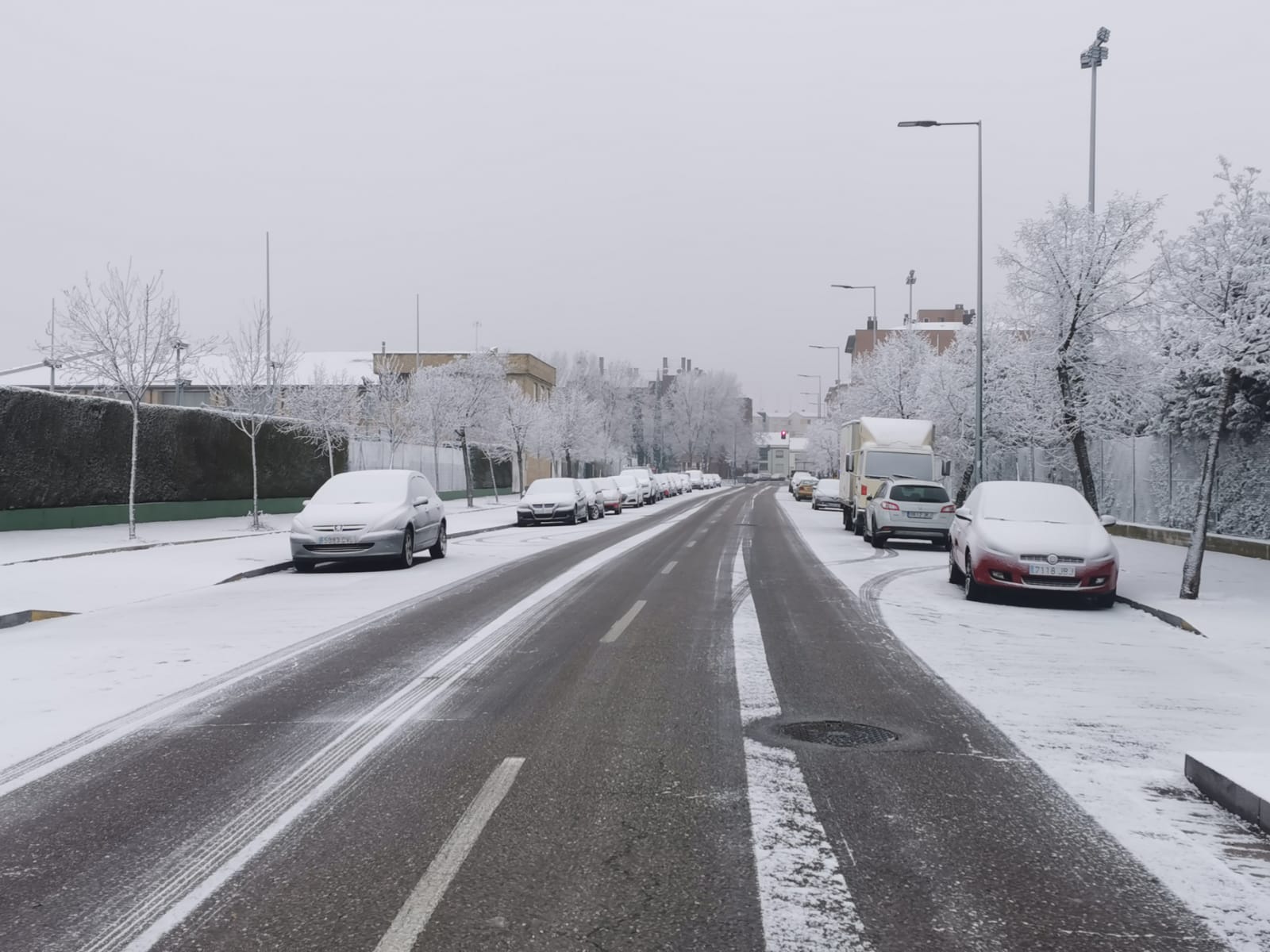 El Parque Ribera de Castilla de Valladolid amanece cubierto de nieve