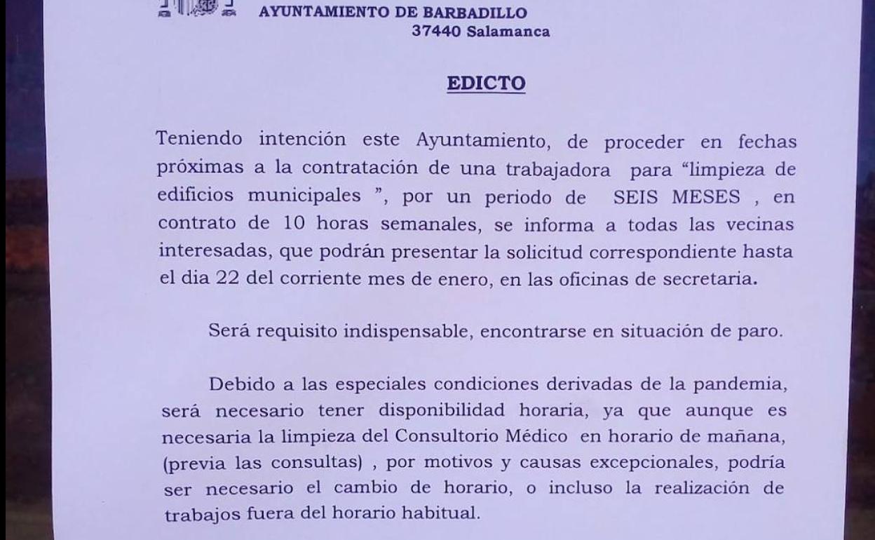 Imagen facilitada por el PSOE del edicto de Barbadillo.