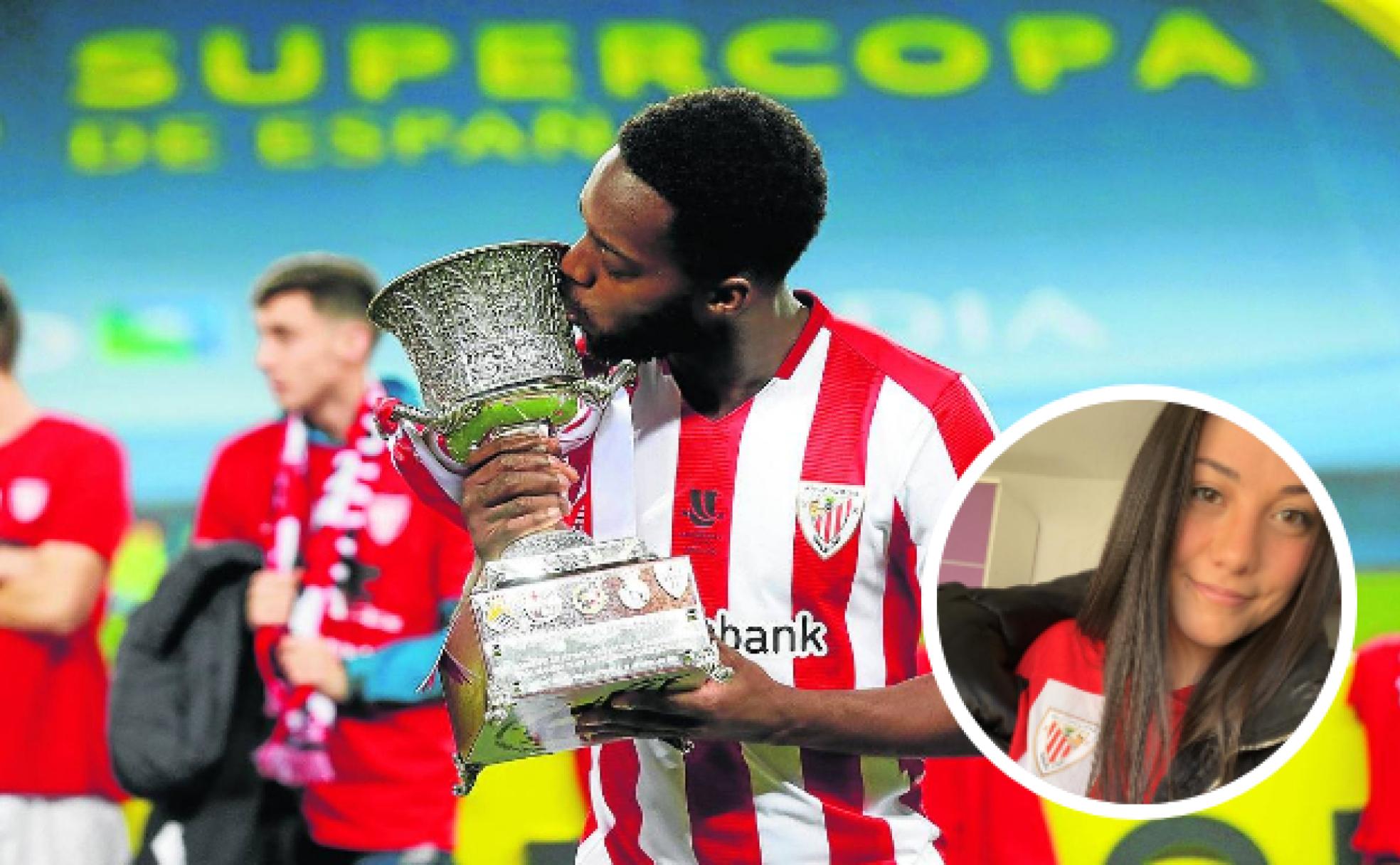 Iñaki Williams besa el trofeo de campeón de la Supercopa de España.