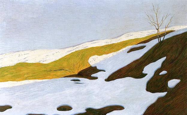 Nieve y sol en un detalle de 'En febrero, 1908', una obra del pintor suizo Hans Emmenegger.