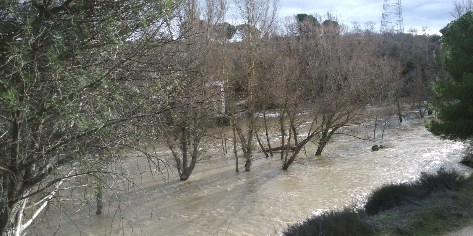 Río Eresma a su paso por el azud del molino nuevo de Valviadero entre Olmedo y Alcazarén.