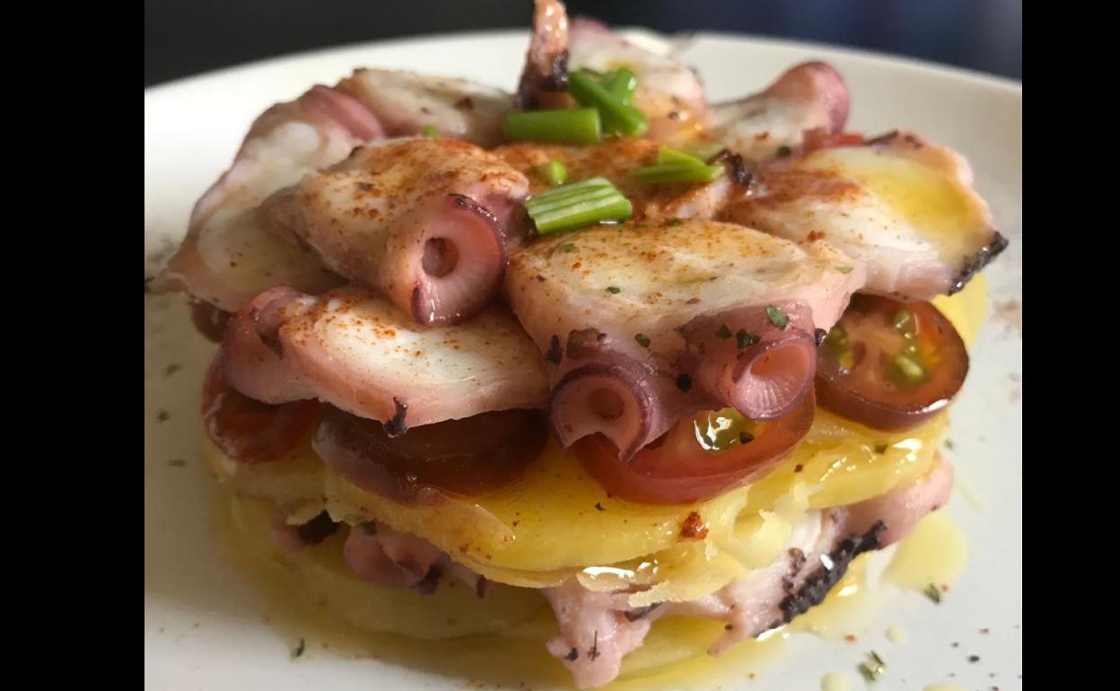 Ensalada de pulpo con patata cocida