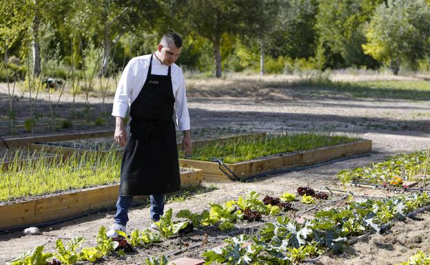 El chef Marc Segarra, junto al huerto de Abadía Retuerta LeDomaine. 