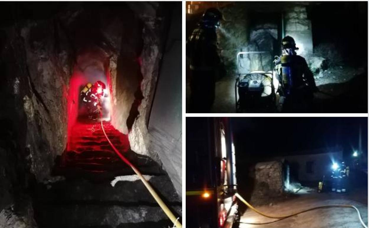 Diferentes momentos de la actuación de los bomberos en Cigales.