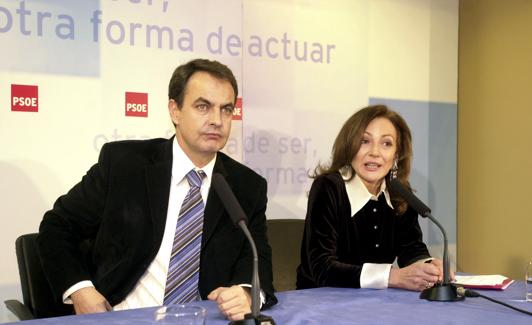 Charo Velasco, en diciembre de 2002, con José Luis Rodríguez Zapatero.