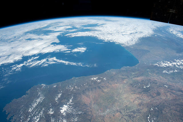 Imagen tomada desde el espacio el pasado 3 de abril, dodne se ve el norte peninsular, con Valladolid en la parte central, abajo, de la imagen. 