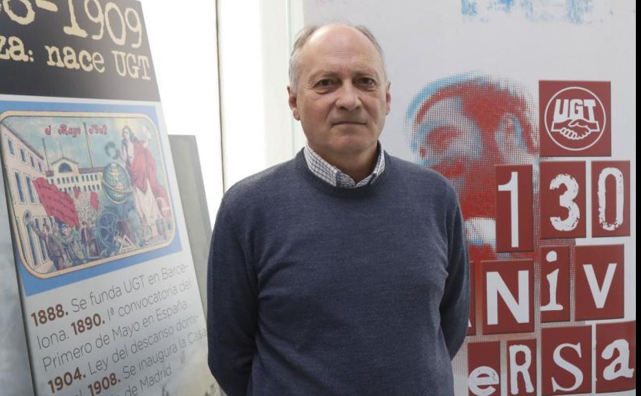 Faustino Temprano, en un acto con motivo del 130 aniversario de UGT, en 2019.