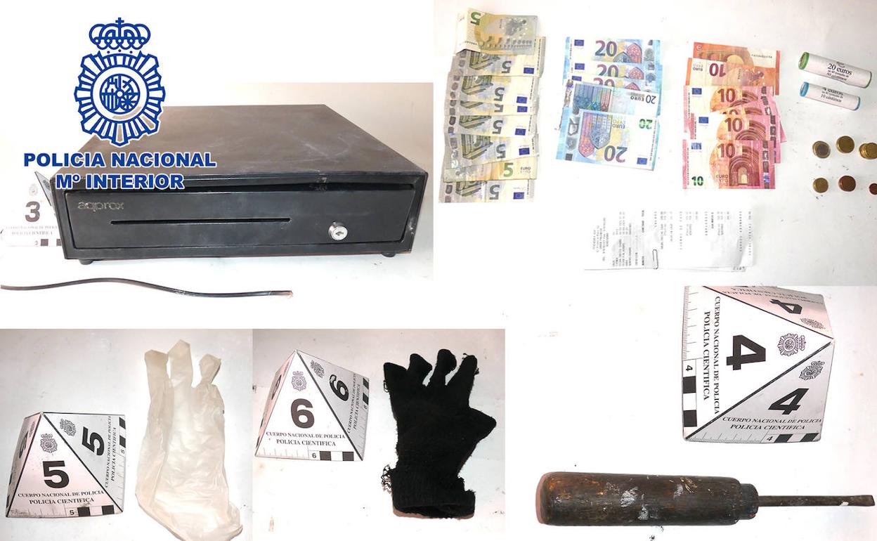 Dinero y objetos incautados a los detenidos. 