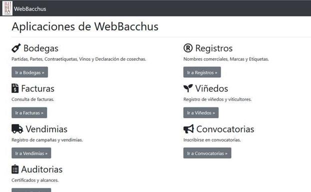 Pantallazo de la aplicación WebBacchus del Consejo Regulador Ribera del Duero. 