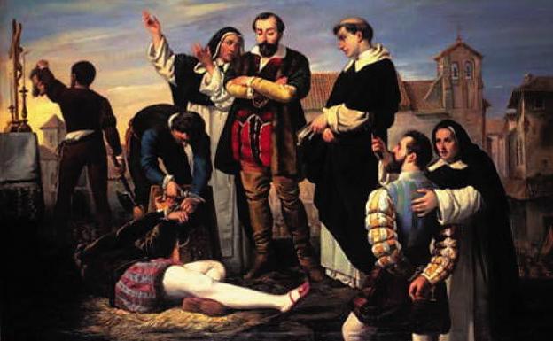 Cuadro del Ajusticiamiento de los capitanes comuneros Padilla, Bravo y Maldonado, el 24 de abril de 1521 en Villalar de los Comuneros, obra de Antonio Gisbert.