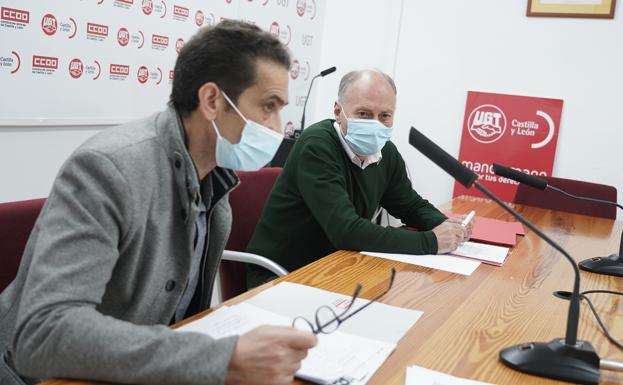 Los secretarios generales de UGT y CCOO en Castilla y León, Faustino Temprano y Vicente Andrés, presentan los actos previstos por ambas organizaciones con motivo del 1º de Mayo. 