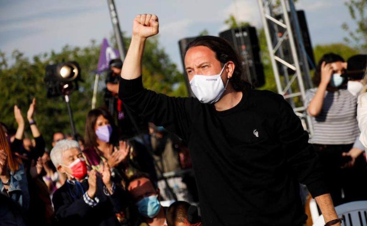 Pablo Iglesias, durante un mitin de la campaña madrileña en Vicálvaro.