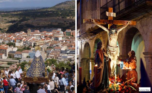 La Virgen del Castañar bendice la ciudad de Béjar desde el mirador y procesión de Semana Santa.