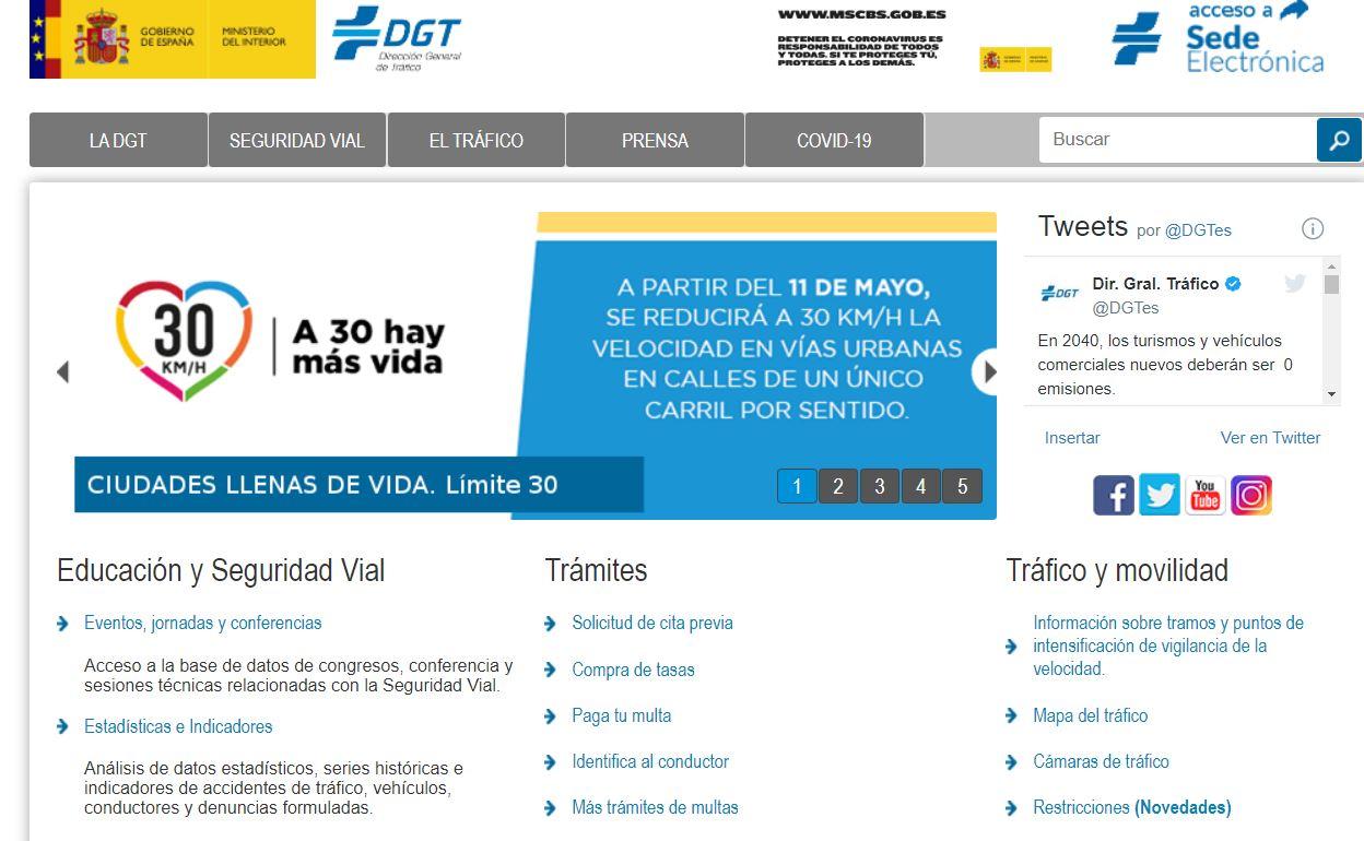 Página web de la DGT.