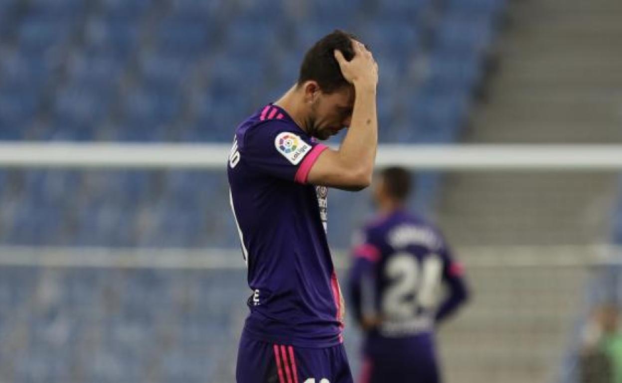 Óscar Plano, al finalizar el partido del Real Valladolid ante la Real Sociedad.
