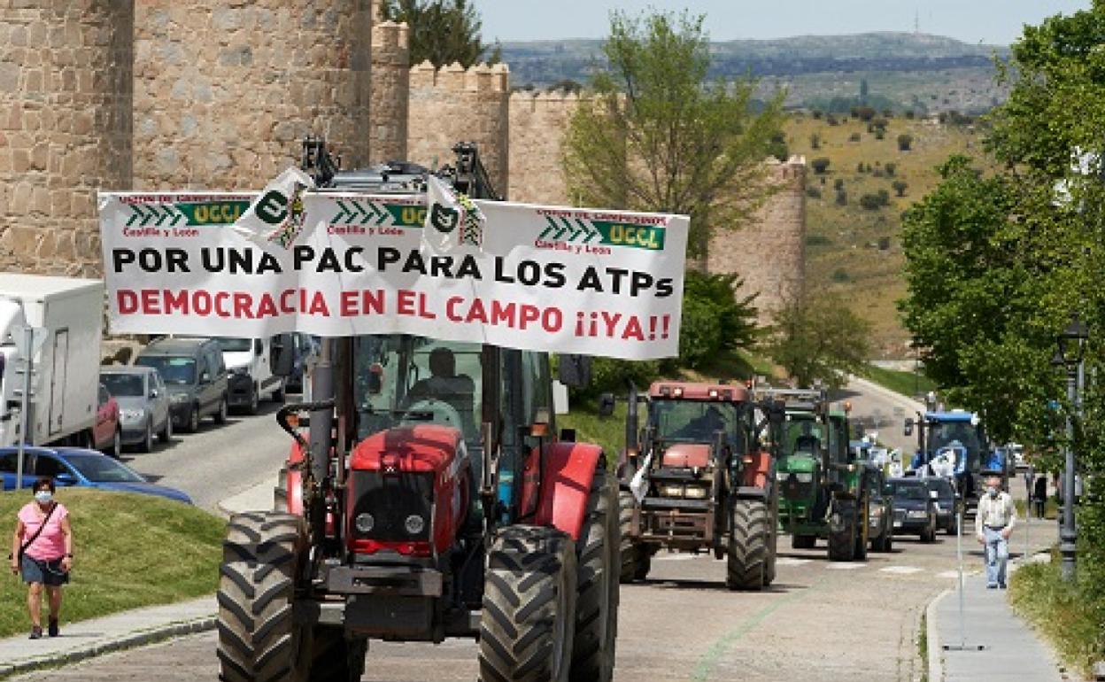 Manifestación convocada por la asociación agraria UCCL-Ávila con la participación de tractores recorriendo las calles de la ciudad 