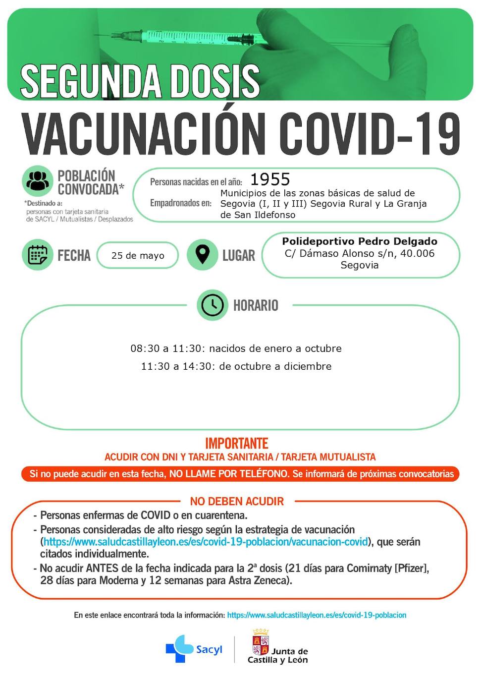 Información y horarios sobre la vacunación.