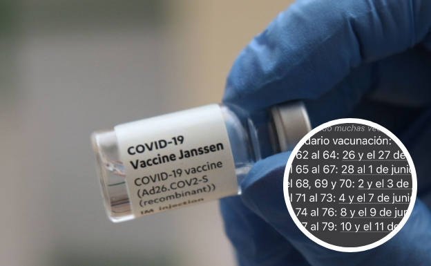 En pequeño, mensaje con el calendario de vacunación que se ha distribuido durante las últimas horas y que es falso.