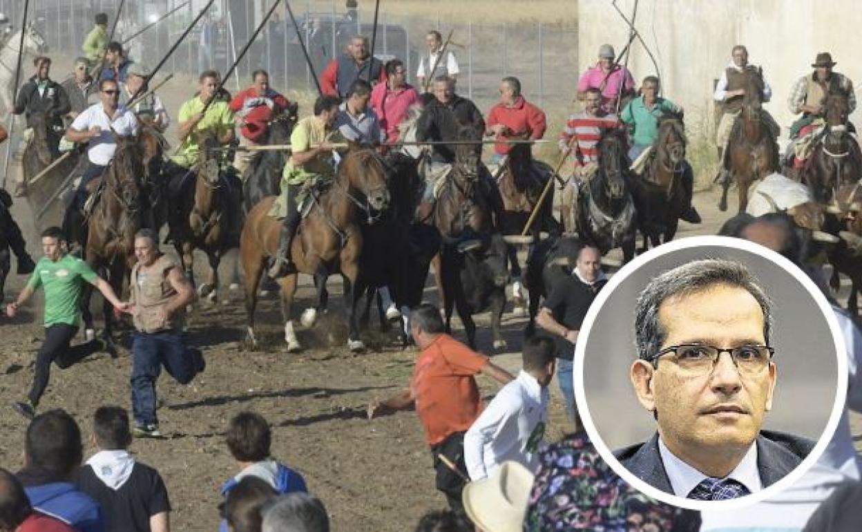 Encierro campero de Medina del Campo, en 2019. En el círculo, Augusto Cobos. 