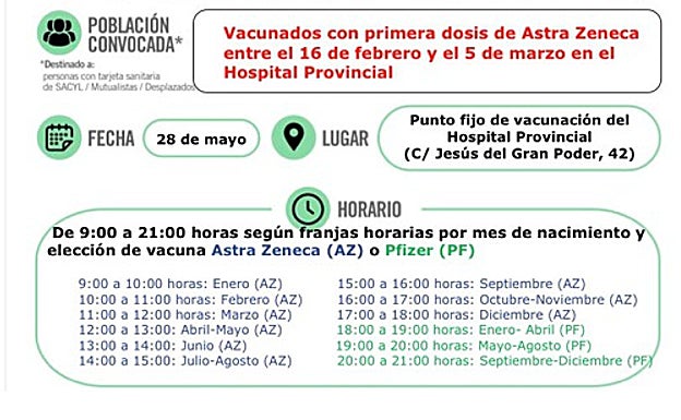 Llamamiento para la segunda dosis de colectivos esenciales vacunados entre el 16 de febrero y 5 de marzo