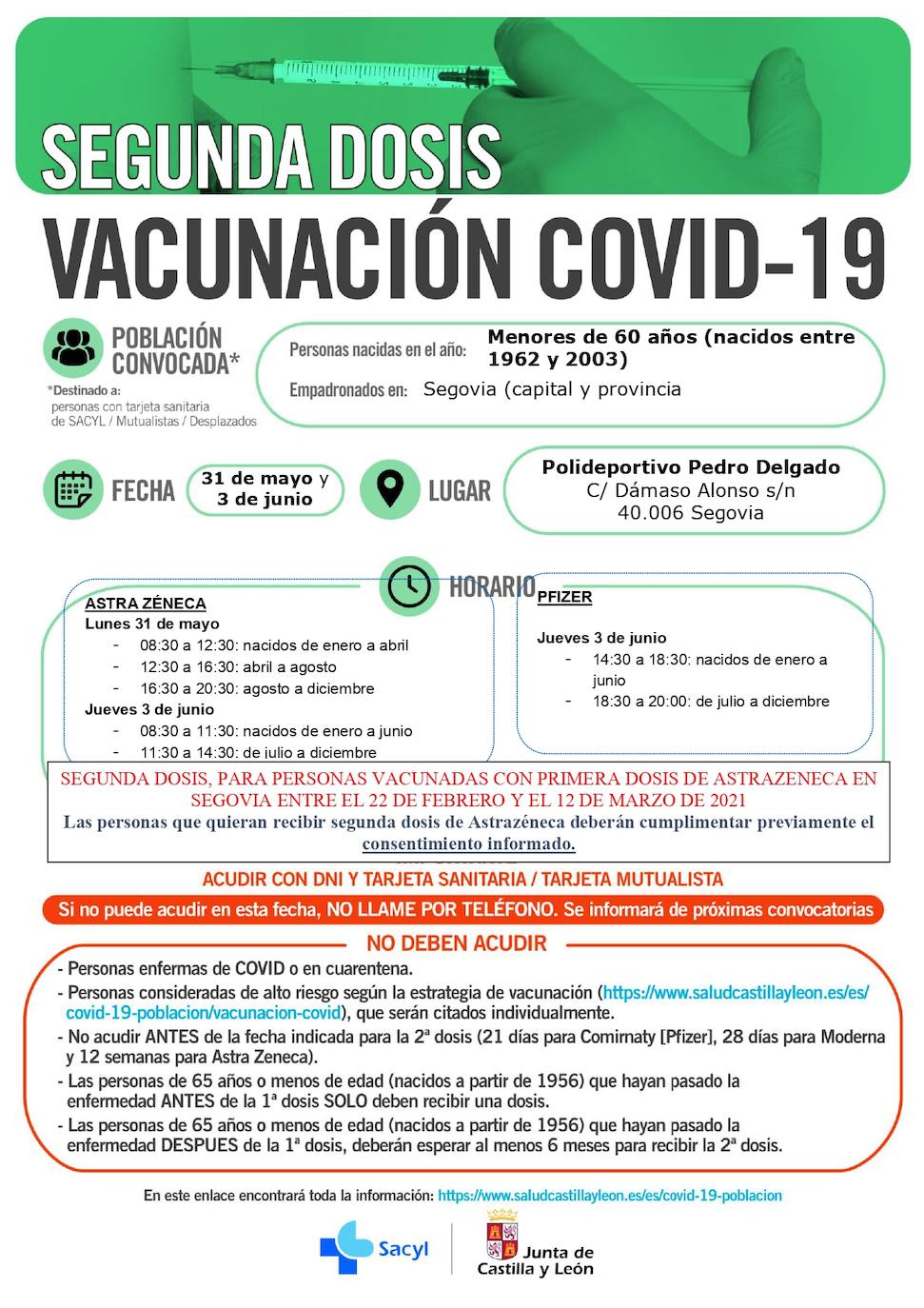 Información y horarios sobre la vacunación.