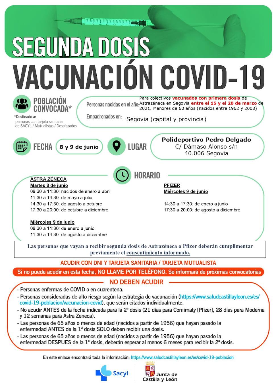 Información y horarios sobre la vacunación.