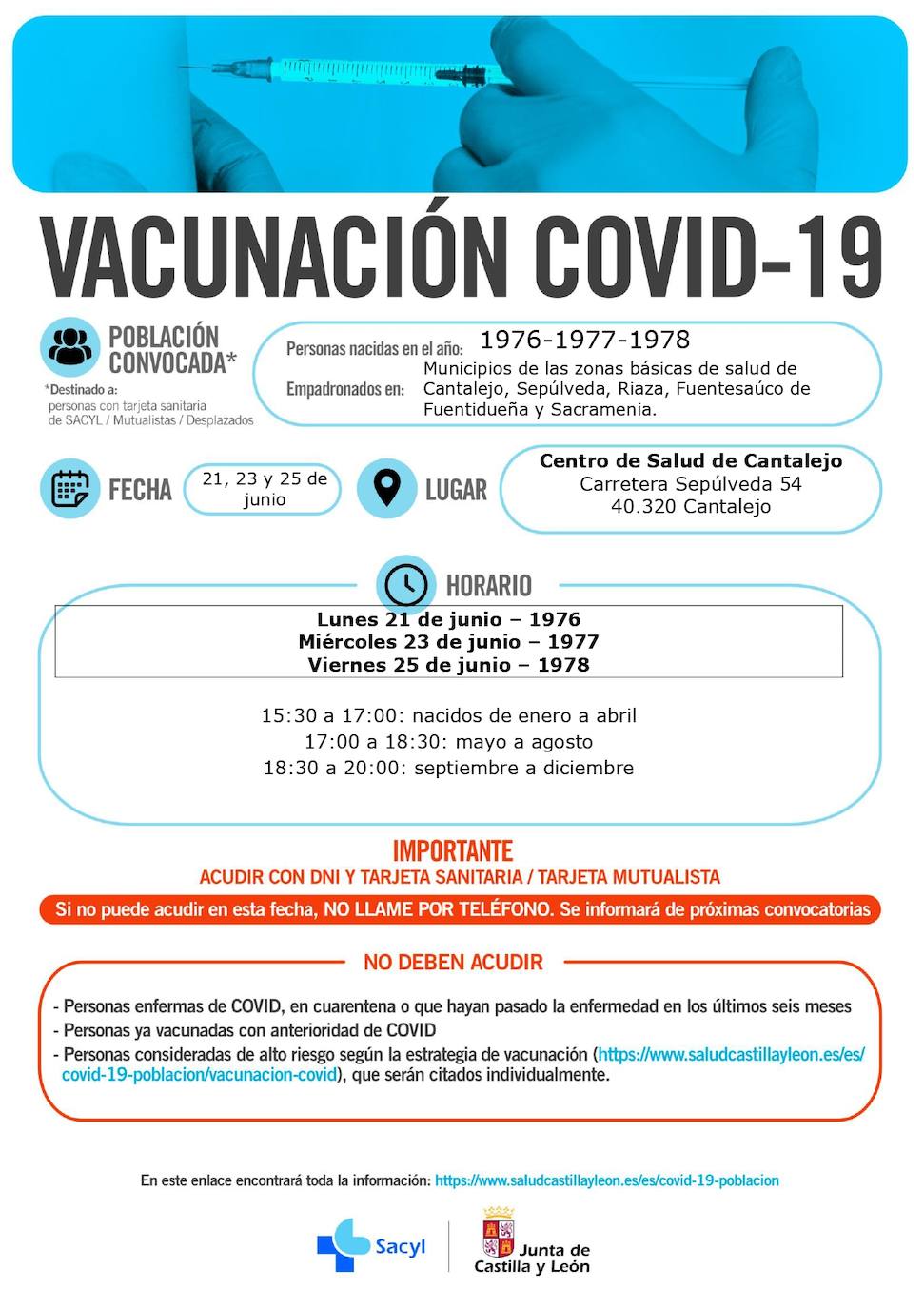 Horarios de vacunación en Segovia.