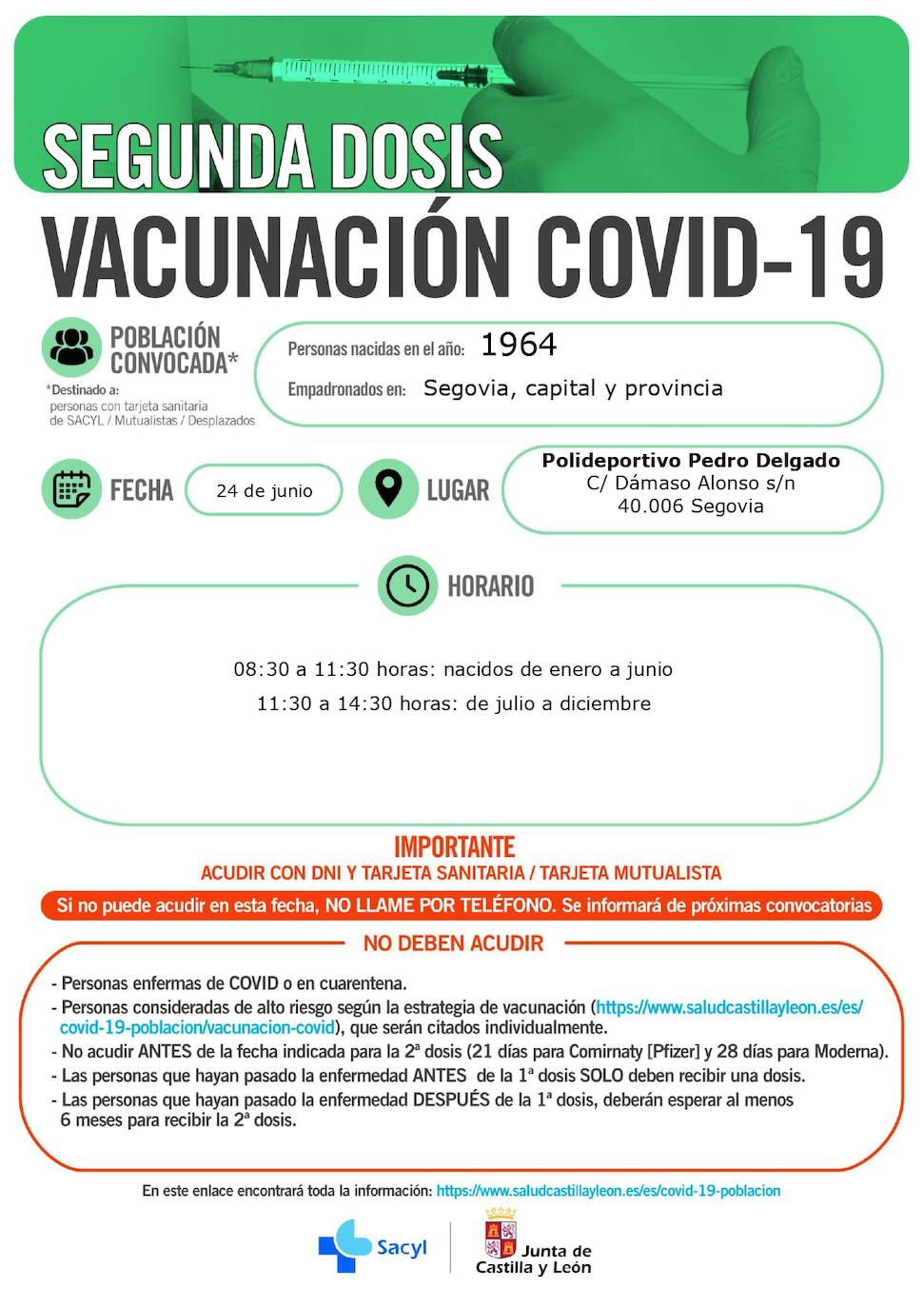 Horarios de vacunación en Segovia.